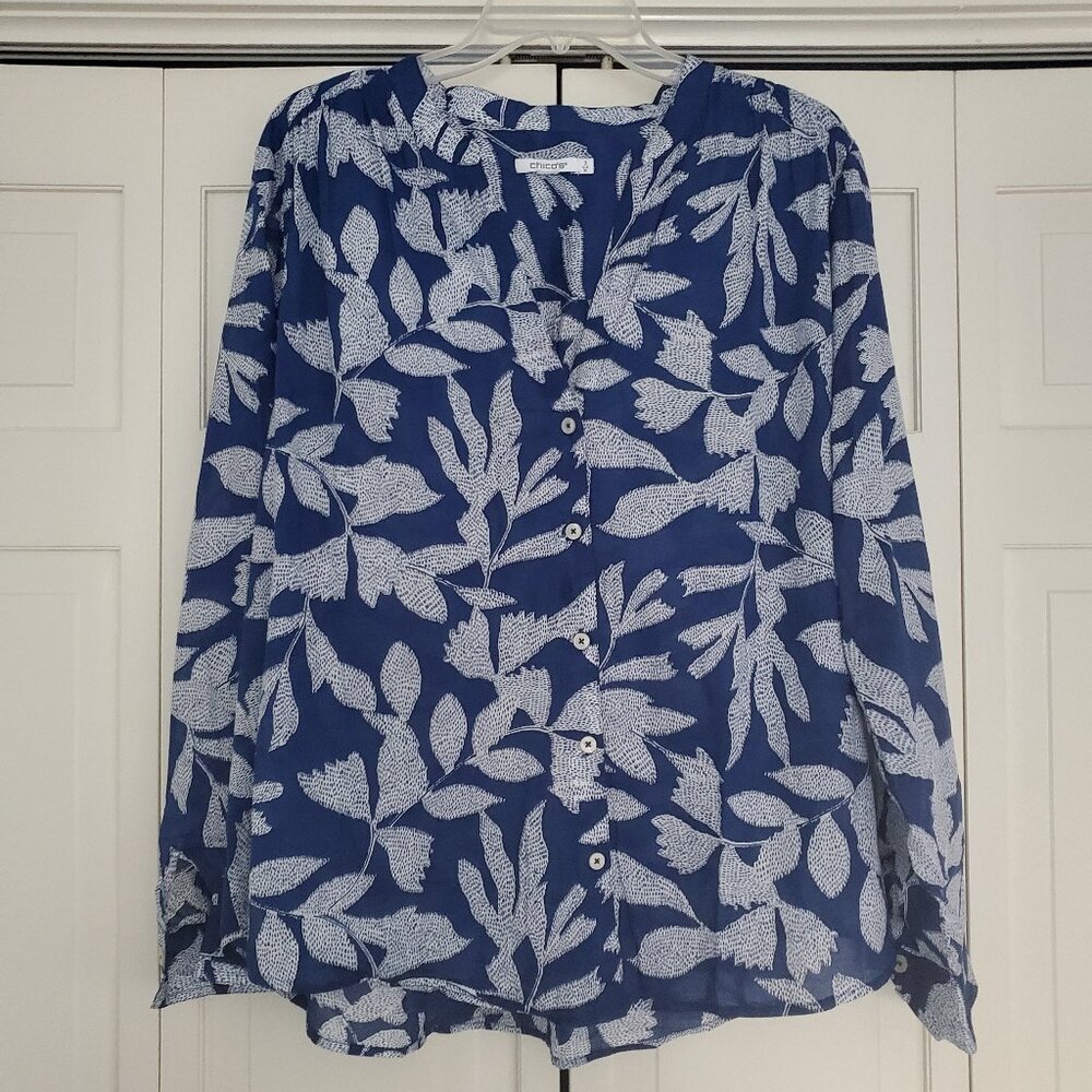 Chico’s Cotton Leaf Print Shirt Size 16